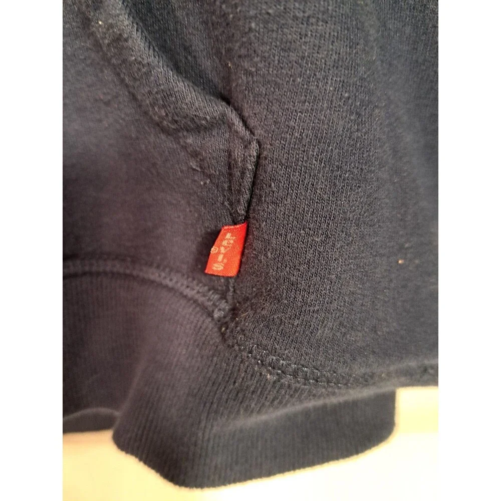 Levi Strauss & Co Hoodie Men Unisex Sz Large Sweatshirt Graphic Script Navy Blue